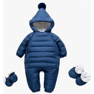 YJ Back home Waterproof Down Filled Baby Snowsuit Fleece Lined w/ Gloves & Boots